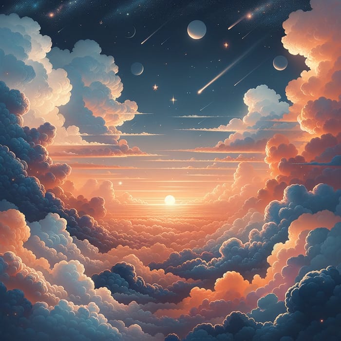 Soft Cozy Realistic Sunset with White-Orange Clouds