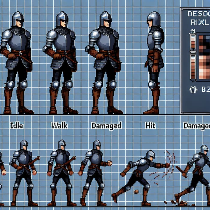 Pixel-Art Slim Medieval Warrior Character Poses