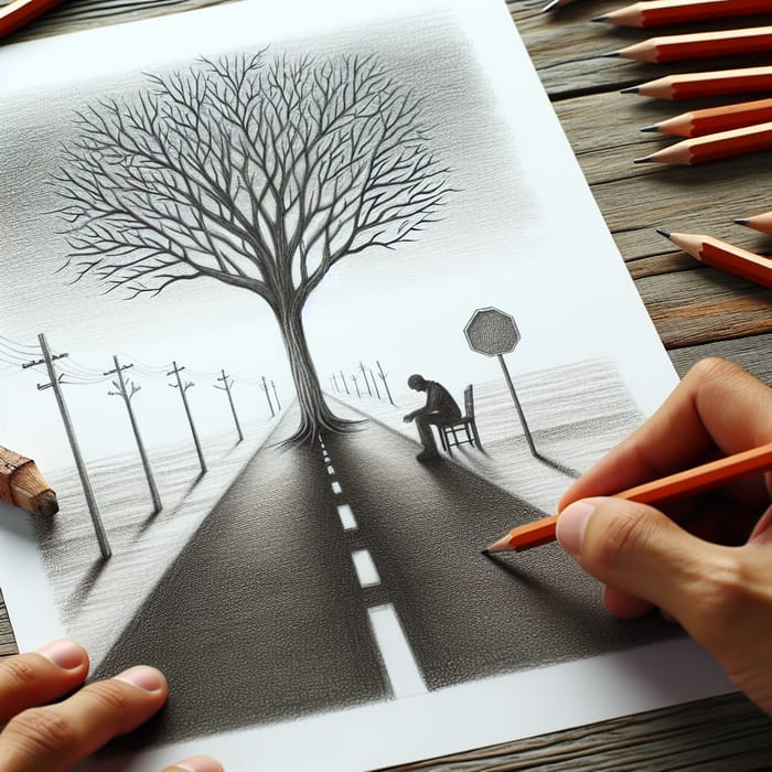 Pencil Drawing Depicting Solitude