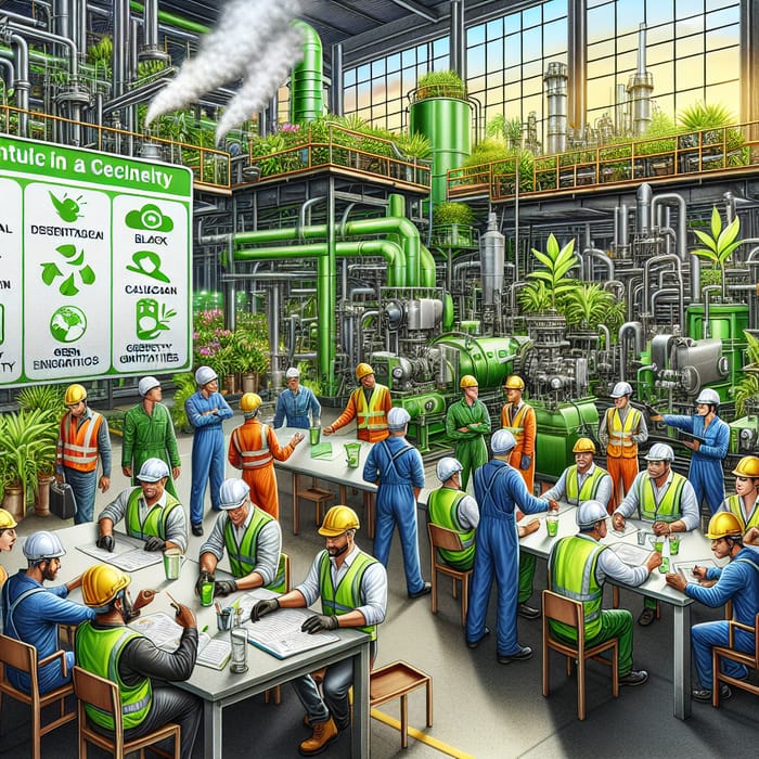 Vibrant Green Industrial Health & Safety Scene with Diverse Workers