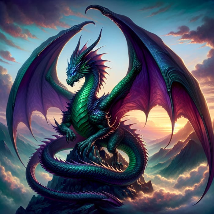 Draw Dragon - Emerald Green Scales, Violet Wings