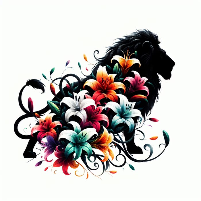 Majestic Lion Silhouette Among Lily Flowers
