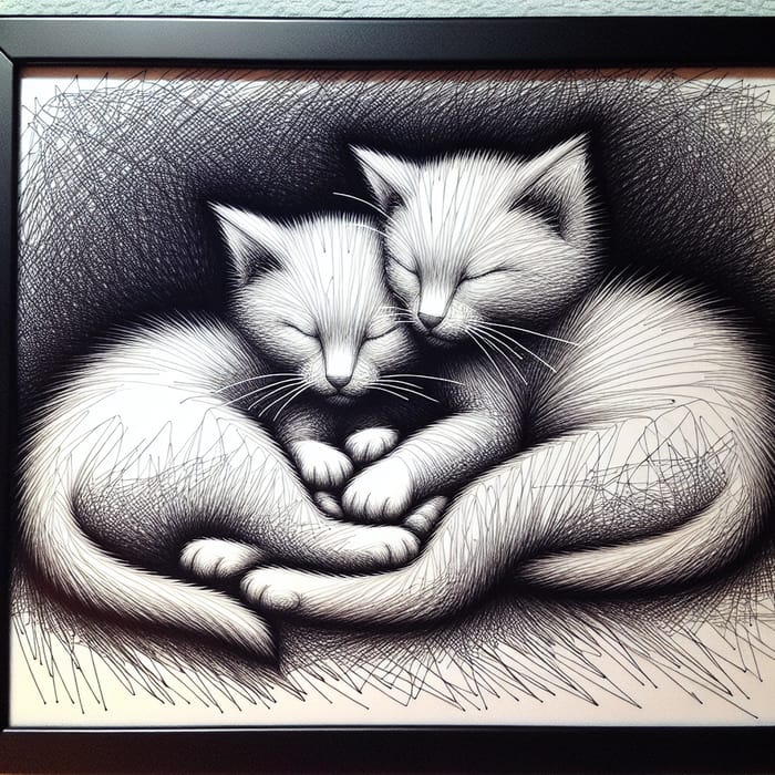 Simple Continuous Line Drawing of Two Cats Cuddling