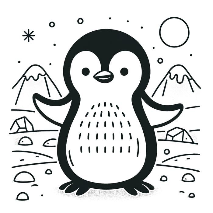 Black and White Penguin Coloring Page for Kids | Creative Design