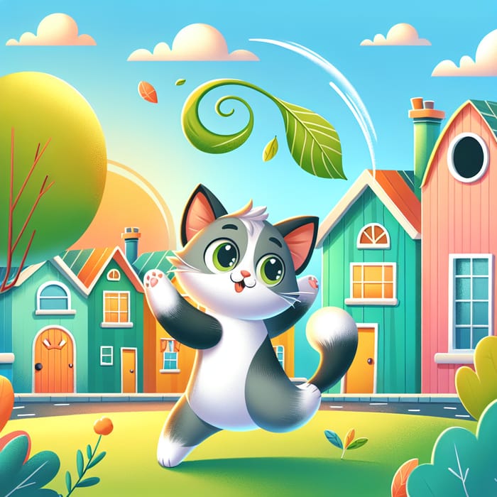 Cheerful Disney Cat Animation in Colorful Neighborhood