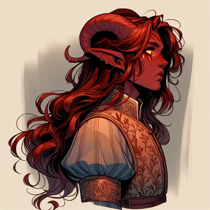 Young Tiefling with Reddish Skin and Glowing Eyes