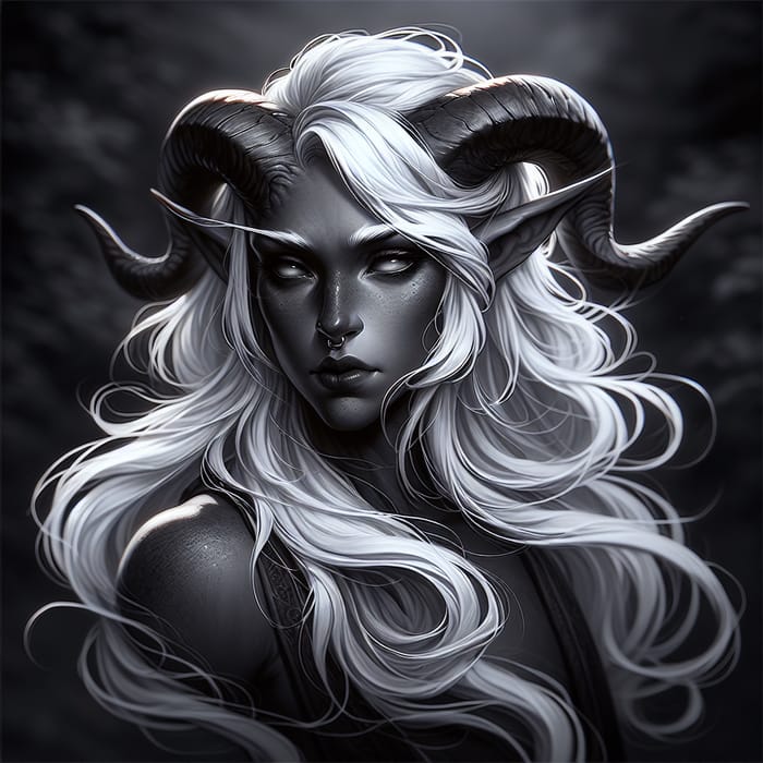 Young Tiefling with White Hair | Mystical Beauty