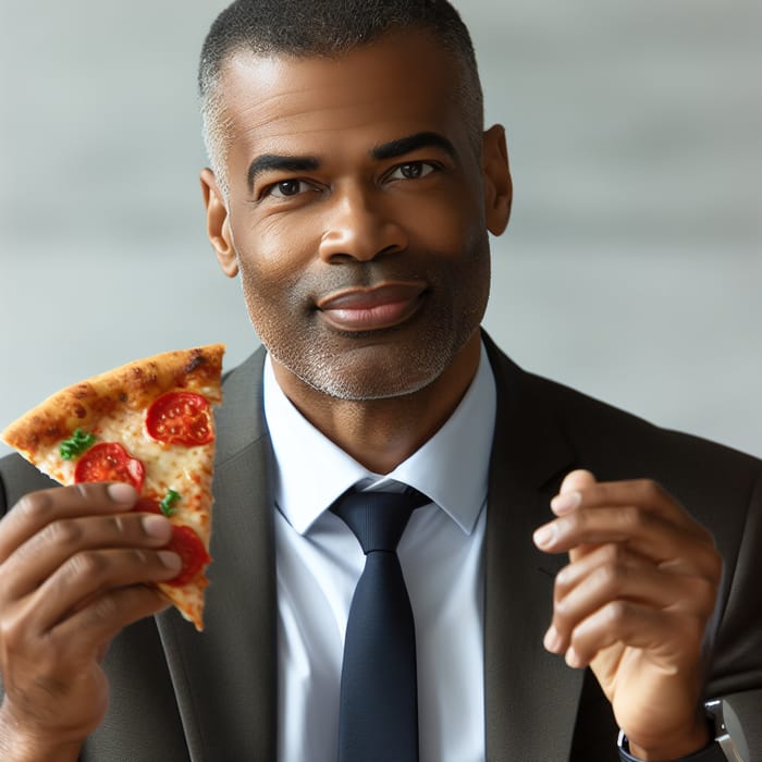 Middle-Aged African-American Man Enjoying Pizza