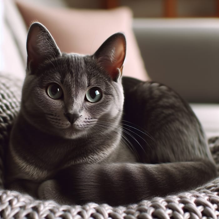 Tranquil Domestic Short-Haired Cat Relaxing on Cozy Couch