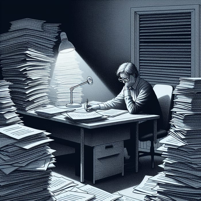 Tedious Woman Overwhelmed with Papers at Desk