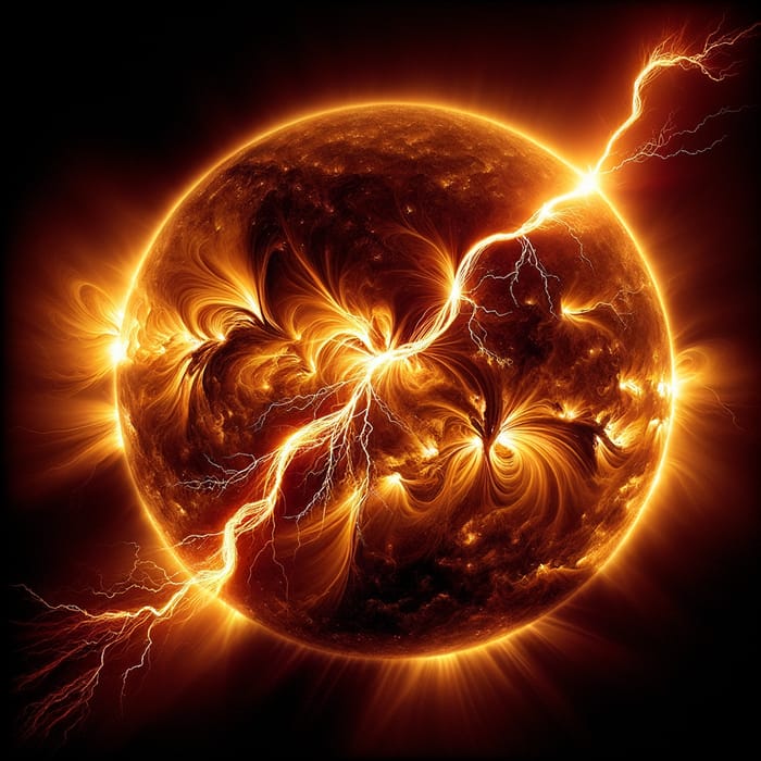 Electric Bolt Illuminates Sun: Awe-Inspiring Power and Magnificence