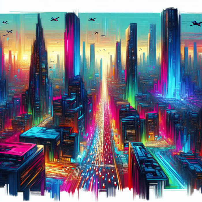 Futuristic Cyberpunk Cityscape | Vibrant Neon Skyscrapers