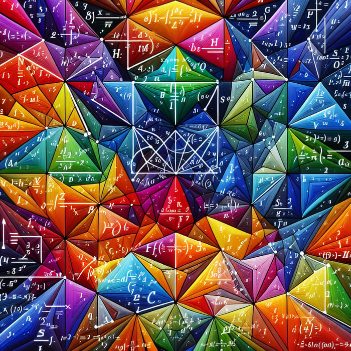 Intricate Mathematical Formulas in Vibrant Triangles | Geometric Elegance