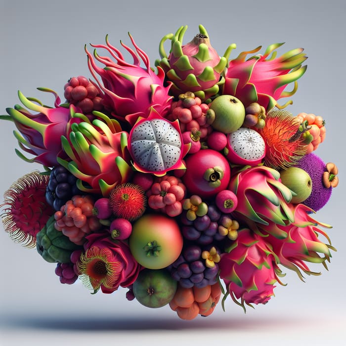 Exotic Fruit Bouquet: Vibrant 3D Rendered Delight
