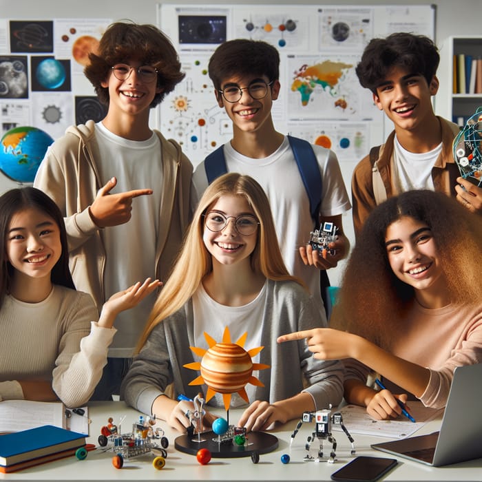 Diverse Teenage Students Engaged in Science Project