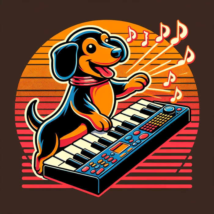 Dachshund Keyboard Soundboard: Retro 80s Neon T-Shirt Design