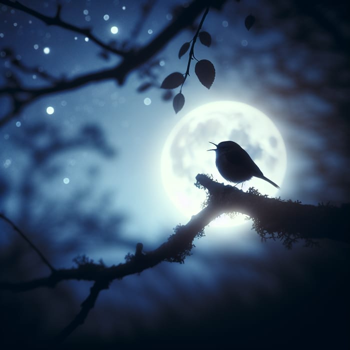Night Symphony: Tranquil Bird Chirping under Moonlit Sky