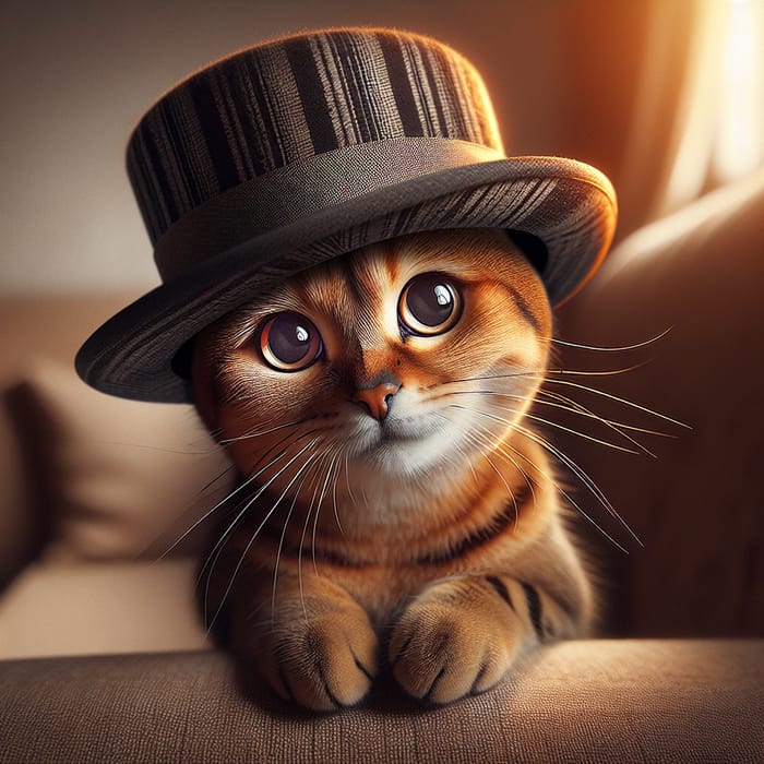 Adorable Cat with Vintage Hat - Charming Home Scene