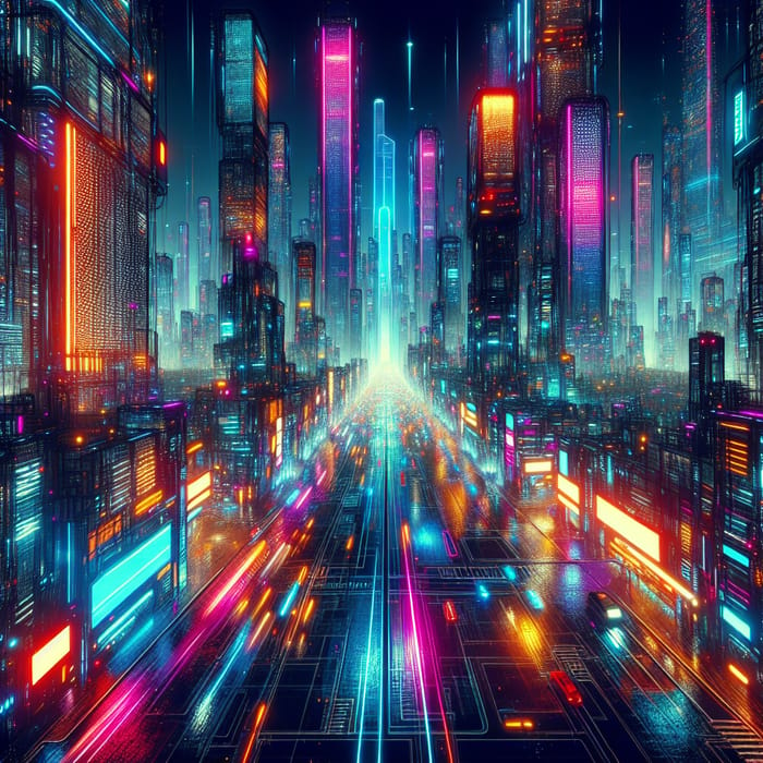 Dystopian Cyberpunk Metropolis: Neon Glow & Urban Chaos