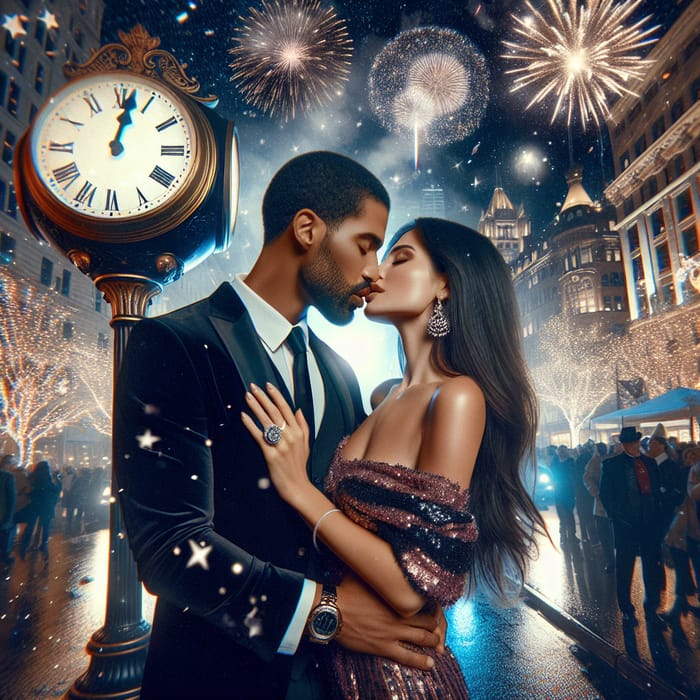Midnight New Year's Kiss | Urban Night Fireworks Scene