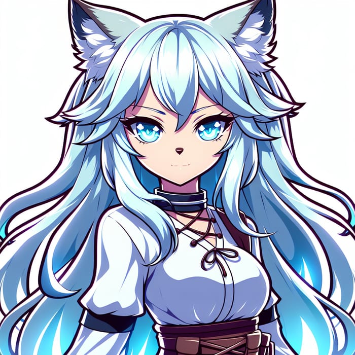 Luminous Light Blue-Haired Anime Wolf Woman | Two Tails