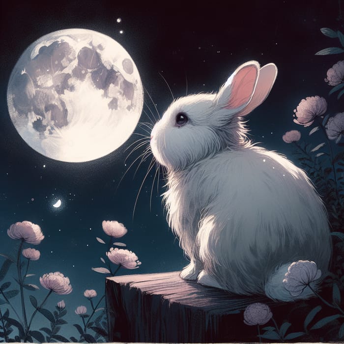 Rabbit Gazing at the Moon: Enchanting Nighttime Scene