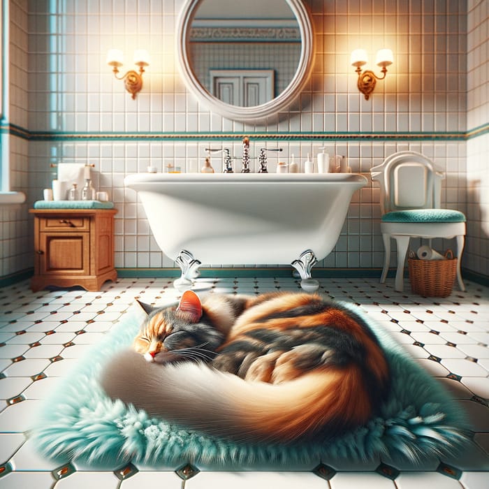 Colorful Cat Sleeping in Bathroom | Peaceful Repose Scene
