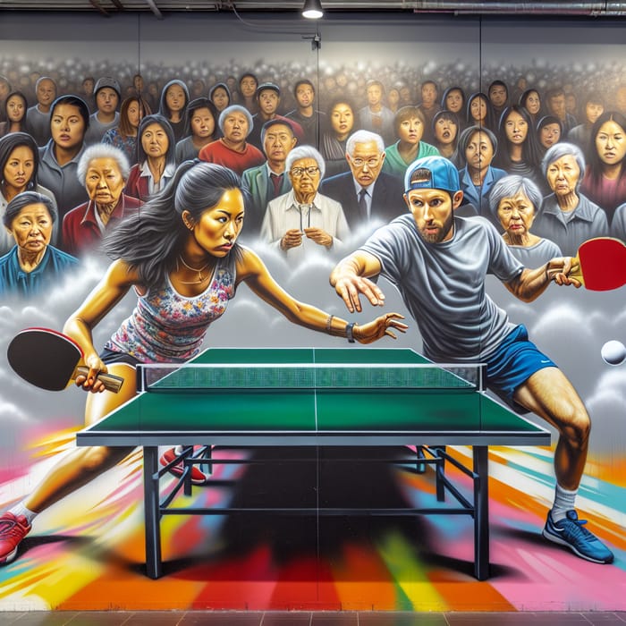 Vibrant Table Tennis Wall Mural: Diverse Players in Action