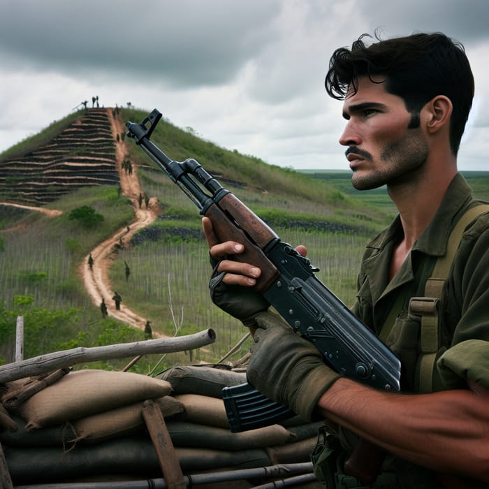Hispanic Liberation Army Soldier on Fortification | Military Stare
