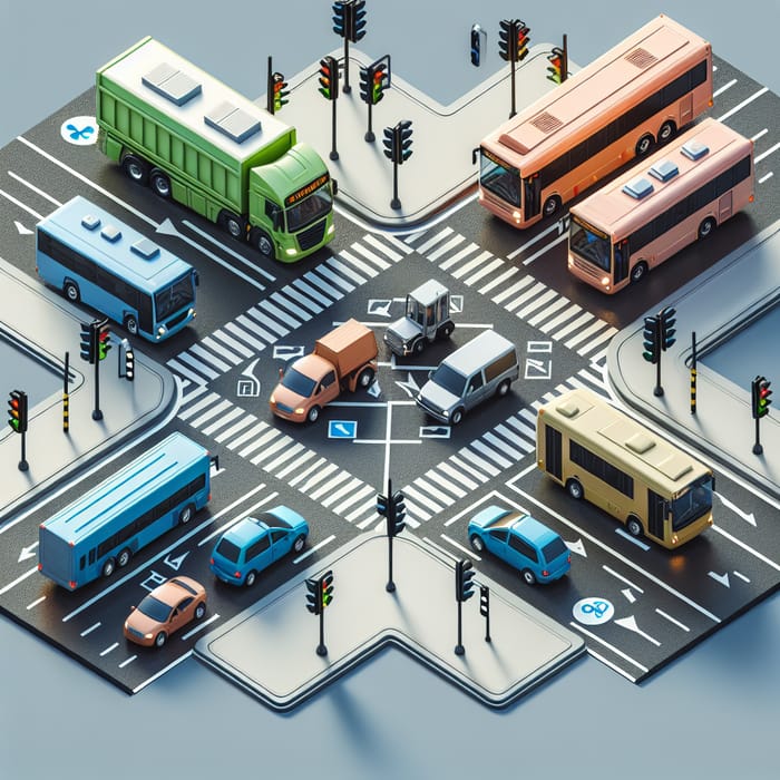 Realistic Crossroads Traffic: Buses, Sanitation & Trucks