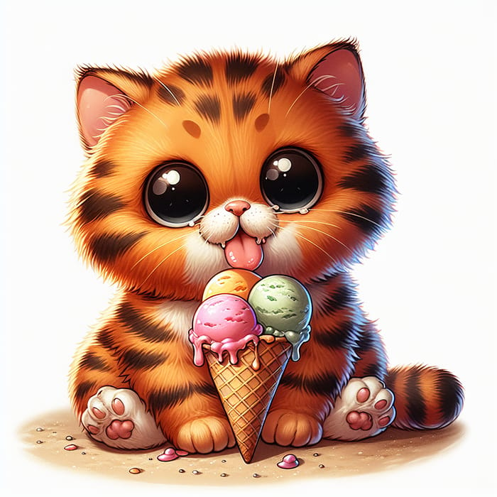 Cute Baby Garfield Kitten Eating Ice Cream