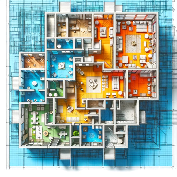 Aerial View of Minimalist Interior Design - Architectural Blueprint