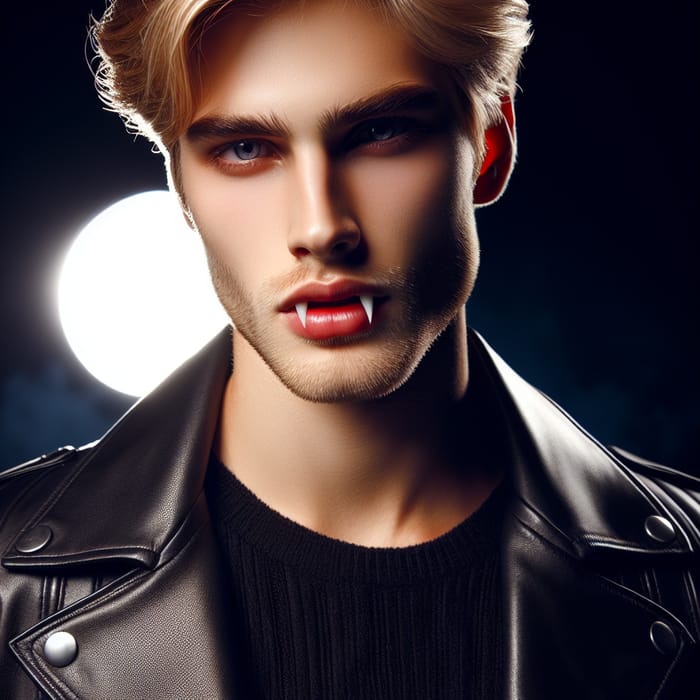 Young Handsome Blonde Vampire in Leather Jacket