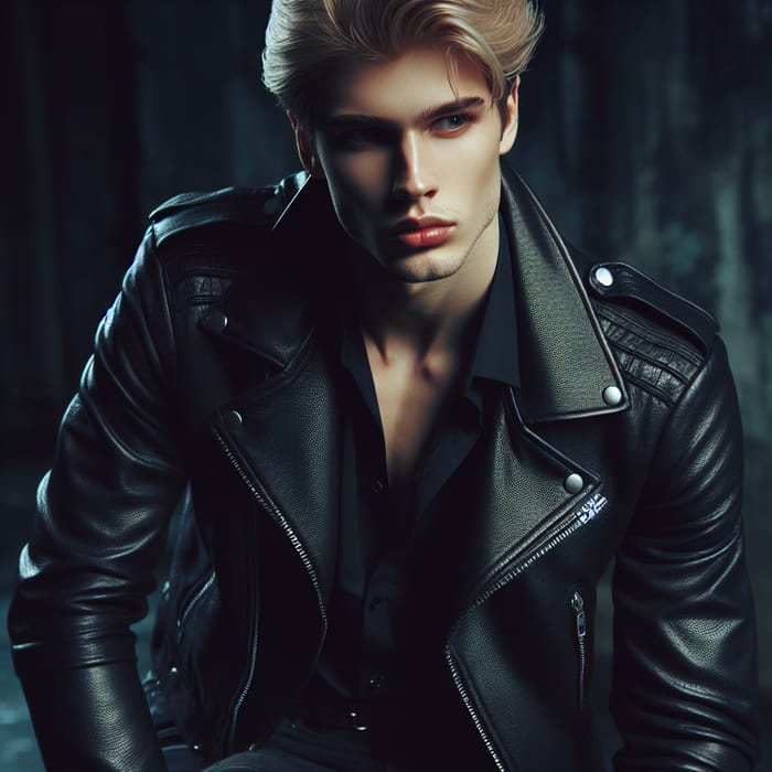 Young Blonde Vampire in Leather Jacket and Pants