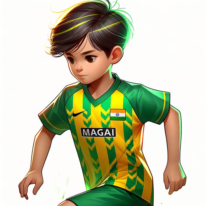 Boys Playing Football in Green and Yellow Magai Sponsor Jersey