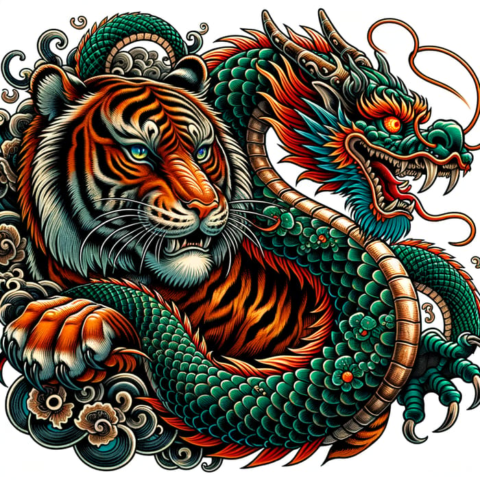 Fierce Tiger and Dragon Tattoo | Illustrated Artwork