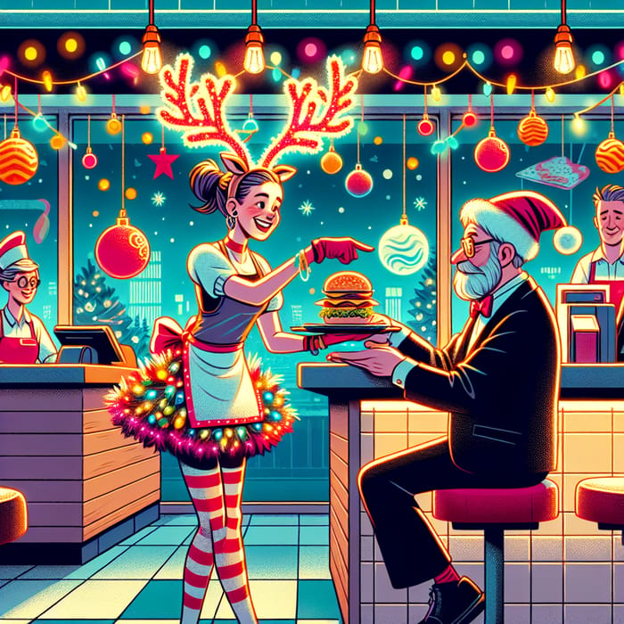 Christmas Fast Food Delight | Festive Restaurant Scene