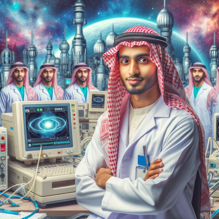 Biomedical Engineer Amidst Medical Equipment in Saudi Hospital