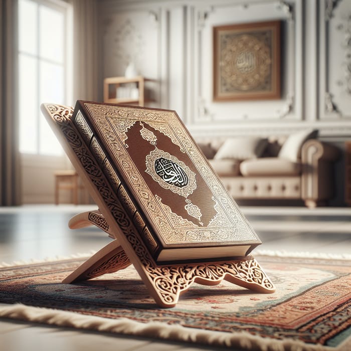 Intricately Decorated Quran on Wooden Stand