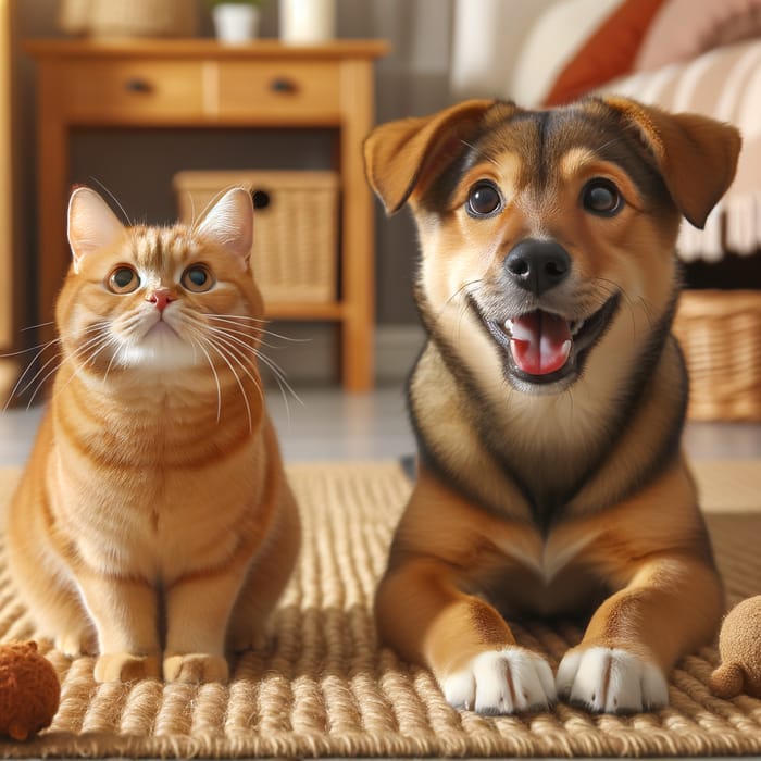 Playful Cat and Dog Friendship in Home Setting