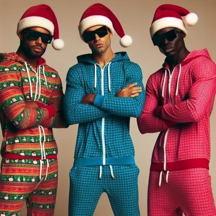 Diverse Men in Stylish Pajamas Strike Hip Hop Poses AI Art