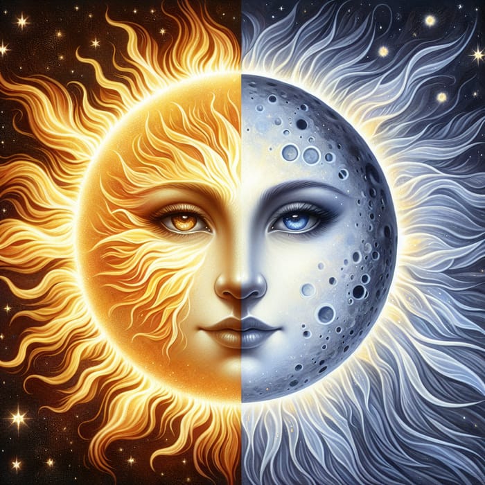 Sun and Moon Wallpaper Art - Celestial Harmony Illustration