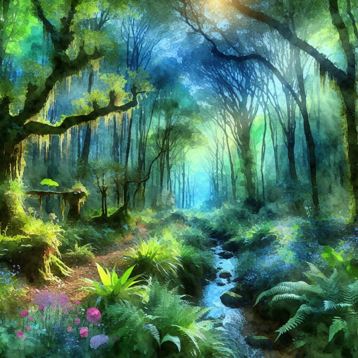 Enchanted Forest Watercolor Painting | Mystical Flora & Fauna | AI Art ...