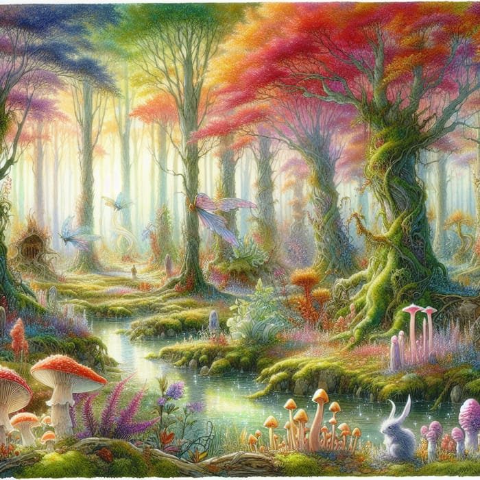 Fantasy Forest Watercolor Art | Enchanted Flora & Creatures