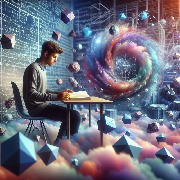 Surreal Abstract College Student Immersed in Learning