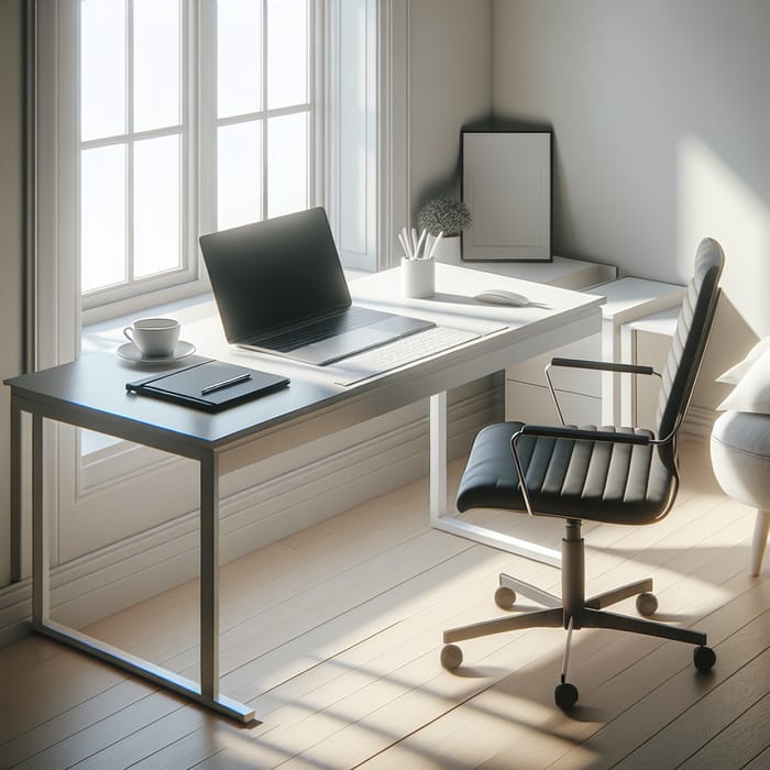 Minimalistic Remote Work Setup: White Desk, Laptop
