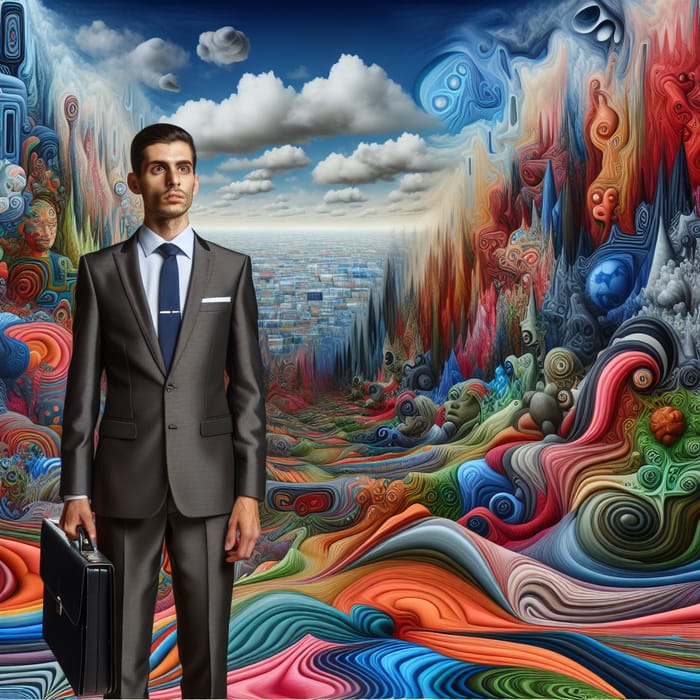 Surreal Businessman in Abstract Landscape