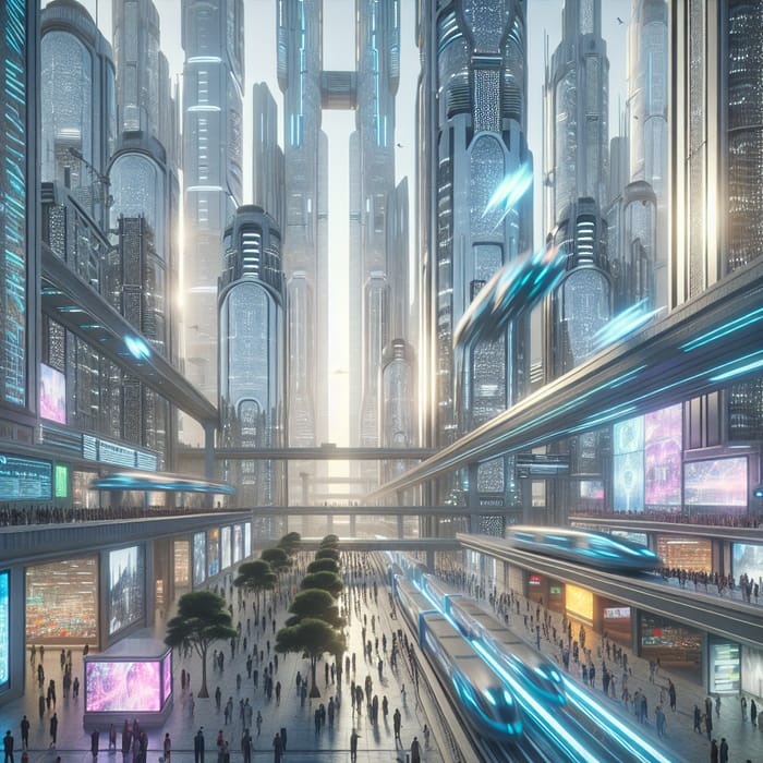 Futuristic Cityscape with Diverse Population | Urban Marvel of Tomorrow