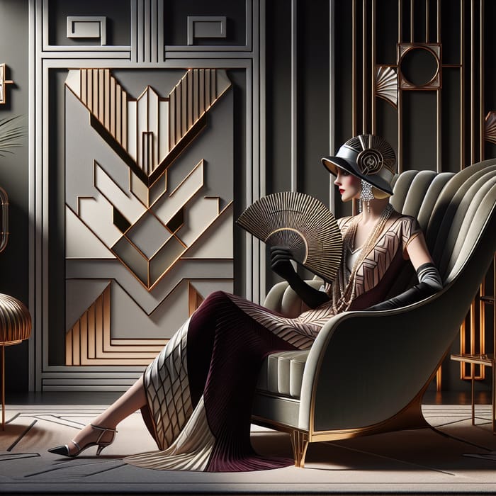 Elegant Art Deco Woman in Geometric Patterns