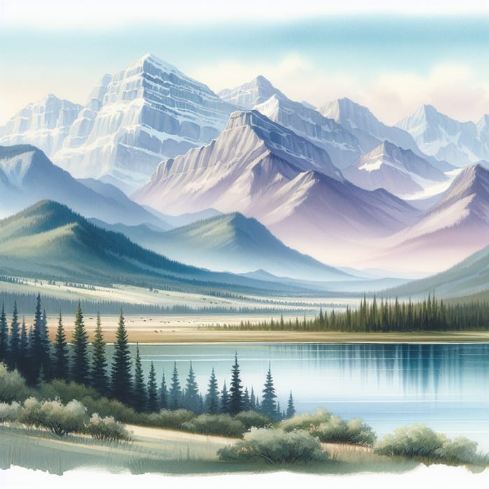 Serenity in Watercolor: Majestic Mountains Landscape